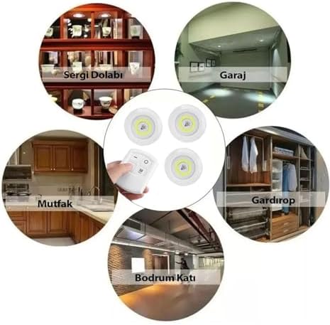 Led Işık Kablosuz Uzaktan Kumandalı Dolap Içi Led Ampul Seti 3lü Set Gece Lambası Spot Lamba