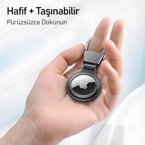 Buff TagSafe HookSteel Taşınabilir Anahtarlık Darbeye Dayanıklı Metal Askılı AirTag Kılıf (Siyah)