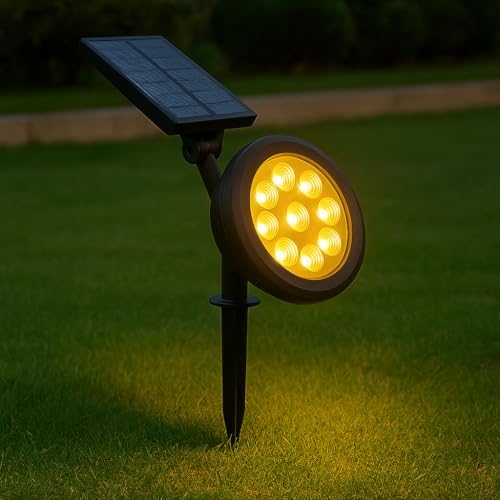 18W Güneş Enerjili Bahçe Armatürü – 9 LED 3200K Günışığı, IP65 Su Geçirmez Solar Spot Lamba, 200 Lümen, Kazıklı veya Duvara Montaj, Açılı Aydınlatma