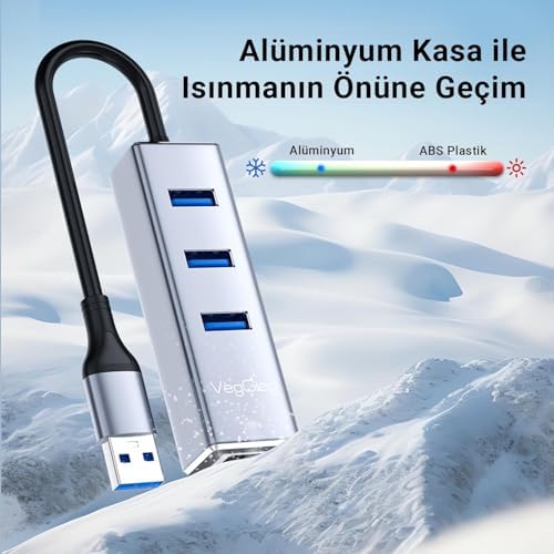USB ve Type-C Gigabit Ethernet Adaptörü 3 Port USB 3.0 Çoklayıcı Hub