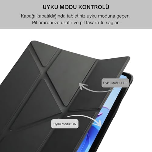 Galaxy Tab S9 FE 10.9 inç Uyumlu Smart Kılıf, S Pen Kalemlikli, Trifold, Esnek, Mat, Darbeye Tam Dayanıklı Tablet Kılıfı (Siyah)