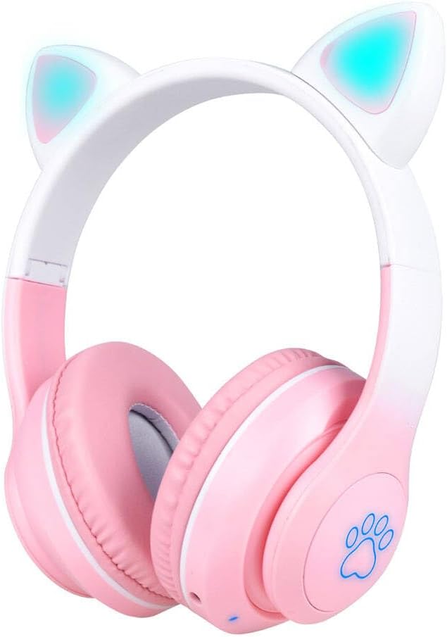STN-28 Pro Kedi Kulaklı Tasarımlı RGB Işıklı Bluetooth Kulaklık Pembe