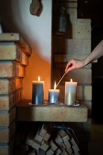 Rustik Blok Sütun Mum - Mavi - Parıltılı - 35 Saat Uzun Yanma Süresi - Ev Mumları - İç Dekorasyon - Kokusuz - Doğal Vegan Mum - Yağı Yok - 80 x 68 mm