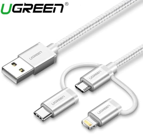 3'ü 1 Arada iOS Lightning Type-C Micro USB Şarj ve Data Kablosu Gümüş 1 Metre