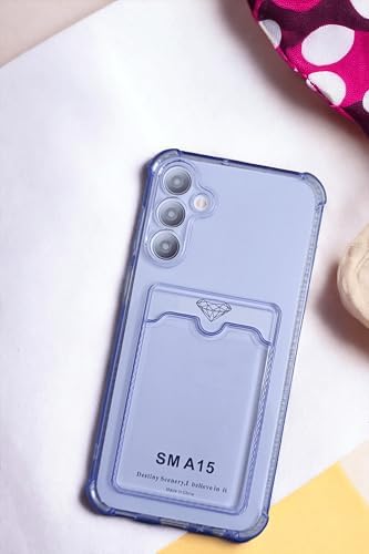 Galaxy A15 Kılıf Kartlıklı Köşe Koruma Tasarımlı Renkli Şeffaf K-Kart Kılıf (Lila)