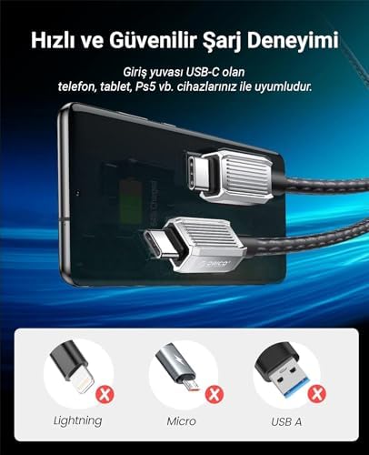 60W 3A PD Type-C to Type-C Hızlı Şarj ve Data Kablosu 1.5 Metre Siyah