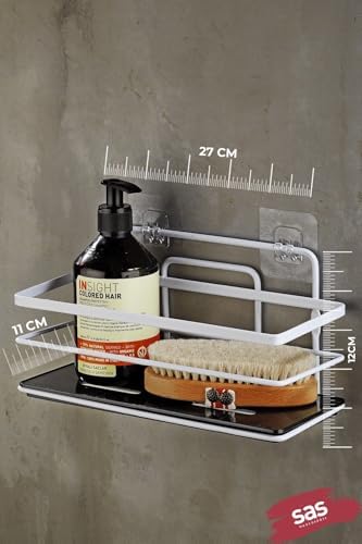 Yapışkanlı Ömür Boyu Paslanmaz Kristal Ayarlanabilir Raf Banyo Düzenleyici Şampuanlık Beyaz Lş-01 Bs