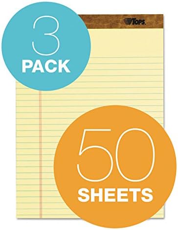 TOPS The Legal Pad Yazma Pedleri, 20,8 cm x 25,08 cm x 25,08 cm, Kanarya Kağıdı, Yasal Kural, 50 Yaprak, 3'lü Paket (75327)