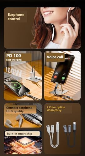 2in 1 100W Type C to Type C & Type C Hızlı Şarj Kulaklık Arama Dönüştürücü OTGTC