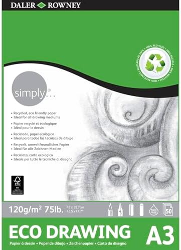 Yapıştırılmış çizim bloğu, DALER ROWNEY Simply için ideal, format 29,7 x 42 cm, 120 g/m² ince tanecikli 50 yaprak kağıt