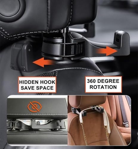 2’li Araç Baş Destek Kancası, Telefon Tutuculu Evrensel Koltuk Arkası Kanca, El Çantası & Alışveriş Poşeti Askısı, Kolay Takılabilir, Koltu Başlığı Askısı, Araç İçi Aksesuar