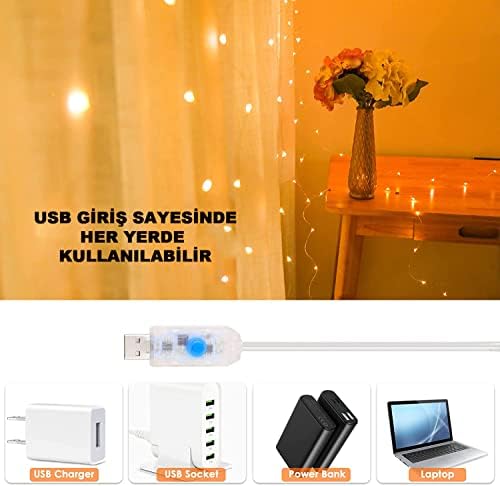 3x3 Metre Led Kumandalı Perde Asma Kancalı Led Yılbaşı Led Gün Işığı Led Işık 8 Modlu Parti Işığı Dekoratif Işık Led Saçak Led Işık Perde Led Yılbaşı Dekorasyon