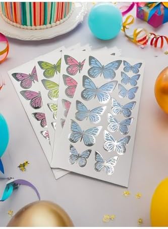 Gümüş Yaldızlı Soft Renkli Kelebek Parti Süsü, Dekorasyon Ve Balon Süsleme 48 Adet,PM-979