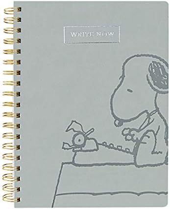 Vegan Deri Spiral Günlük, Snoopy Tipi – 20,32 cm x 25,4 cm, 192 Çizgili Sayfa, "Şimdi Yaz" Yazılı Gümüş Folyo Kapağında Süslenmiştir – Notlar, Listeler ve Daha Fazlası İçin Mükemmel