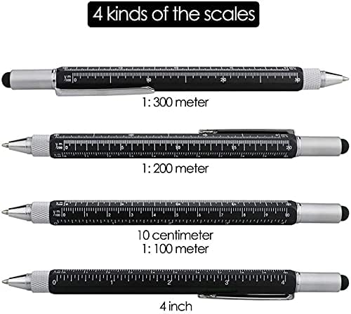 ZHL Çok Fonksiyonlu Kalem - 6'ları 1 arada - Çok Fonksiyonlu ve Sağlam Alüminyum KenDIN Yap Kalem Tornavida, Stylus, Seviye Kabarcığı, Cetvel ve Phillips Düz Başlı Uç, Erkekler ve Kadınlar için Harika Hediye