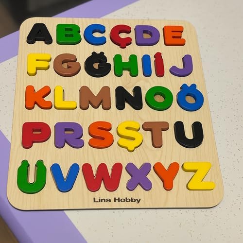 Alfabe Harf Puzzle - Ahşap Tabanlı ve PLA Harflerden Eğitici Oyuncak (21x25cm)
