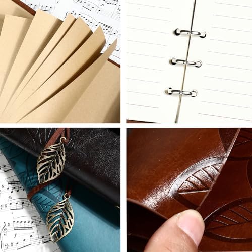 Yaprak Motifli PU Deri Defter – 80 Sayfa Çizgisiz Günlük, 14.5x10.5 cm, Yaprak Şeklinde Metal Kapatmalı Retro Ajanda & Not Defteri, Seyahat Defteri, Travel Journal (Kiremit)