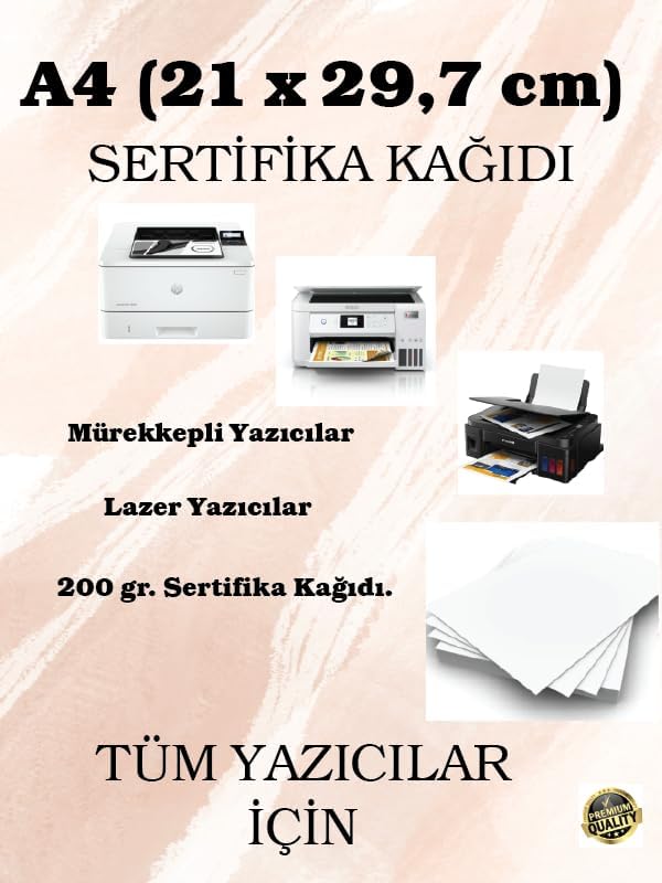 200 gr. A4 (21 x 29,7 cm) Sertifika Kağıdı, 50 Adet