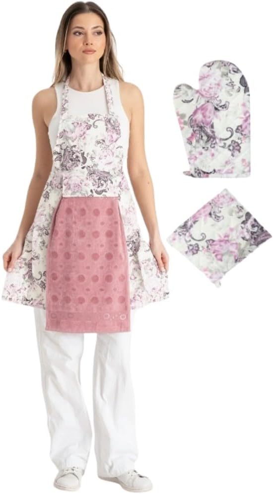 enoteks Havlulu Mutfak Önlüğü Fırın Eldiveni Ve Tutacak Gülkurusu