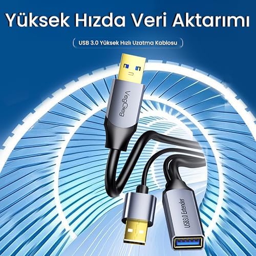 Veggieg USB 3.0 Uzatma Kablosu Sinyal Güçlendirici Extender Destekli USB-A Uzatıcı Kablo 5 Metre