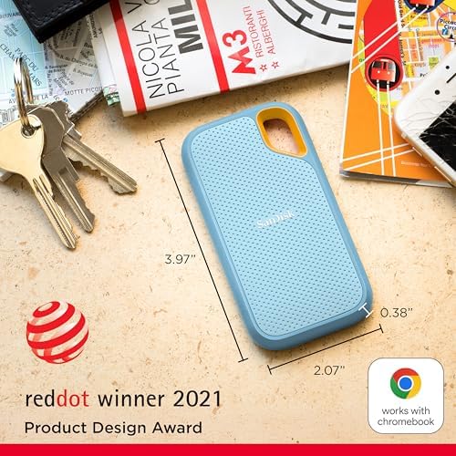 2TB Extreme Taşınabilir SSD - 1050MB/s'ye kadar, USB-C, USB 3.2 Gen 2, IP65 Su ve Toz Direnci, Güncellenmiş Firmware, Sky Blue - Harici Katı Hal Sürücüsü - SDSSDE61-2T00-G25B