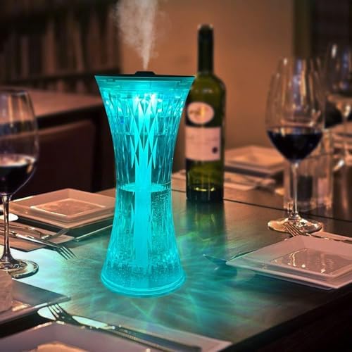 Masaüstü Lamba ve Nemlendirici Şarjlı Işık Kristal Desenli 7 Farklı Renk Atmosfer Lamba Göz Yormayan Işık Kitap Okuma Işığı Salon Oturma Odası Yatak Odası Aydınlatma 20cm x 9xm D13