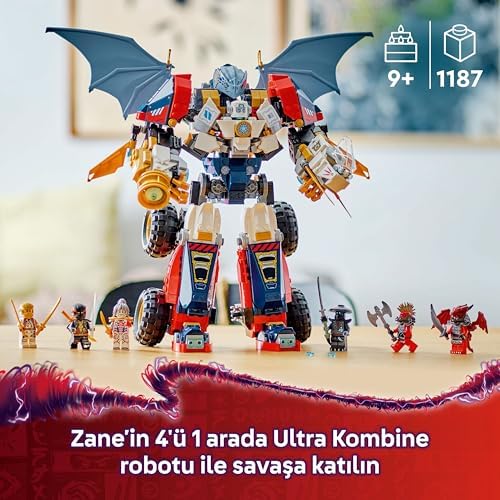 Zane’in Ultra Kombo Mech’i 71834-9 Yaş ve Üzeri Çocuklar için Araba, Jet ve Ejderha İçeren 4’ü 1 Arada Oyuncak Yapım Seti, Doğum Günü Hediyesi (1187 Parça)
