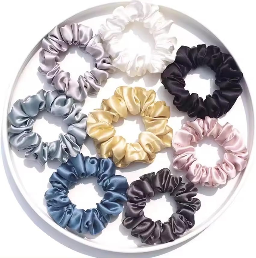 10 Adet Saç Lastiği, Lastik Toka Seti, Saten Simit Lastikler, Sağlam Şık Parlak Farklı Renklerde Kumaş Tokalar