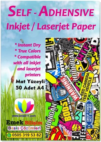 Ve Laser Uyumlu Güçlü Yapışkanlı 50 Adet A4 Etiket Kağıdı MAT YÜZEYLİ 120gsm