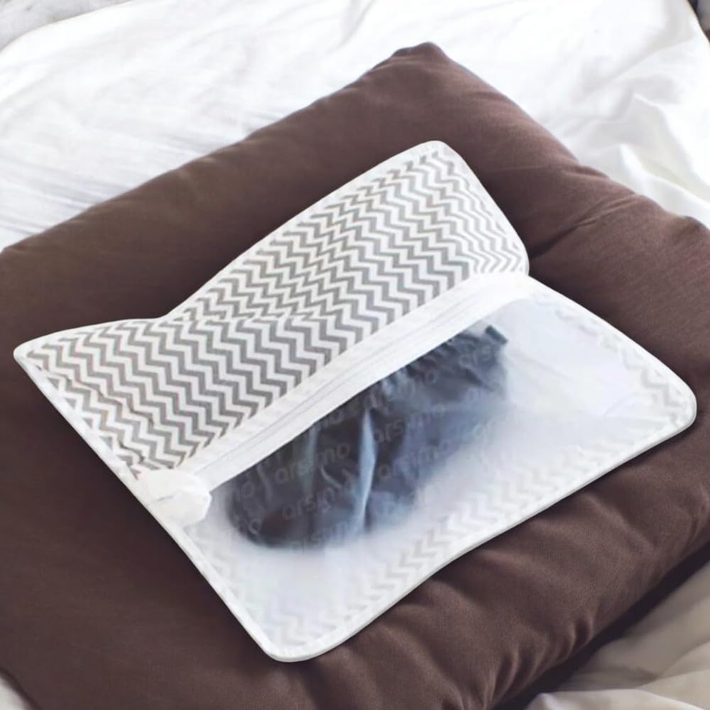 2 Adet Ayakkabı Saklama Hurcu Zigzag Desenli, 2'li Set, Pencereli, Askılı Dolap Düzenleyici, Gri