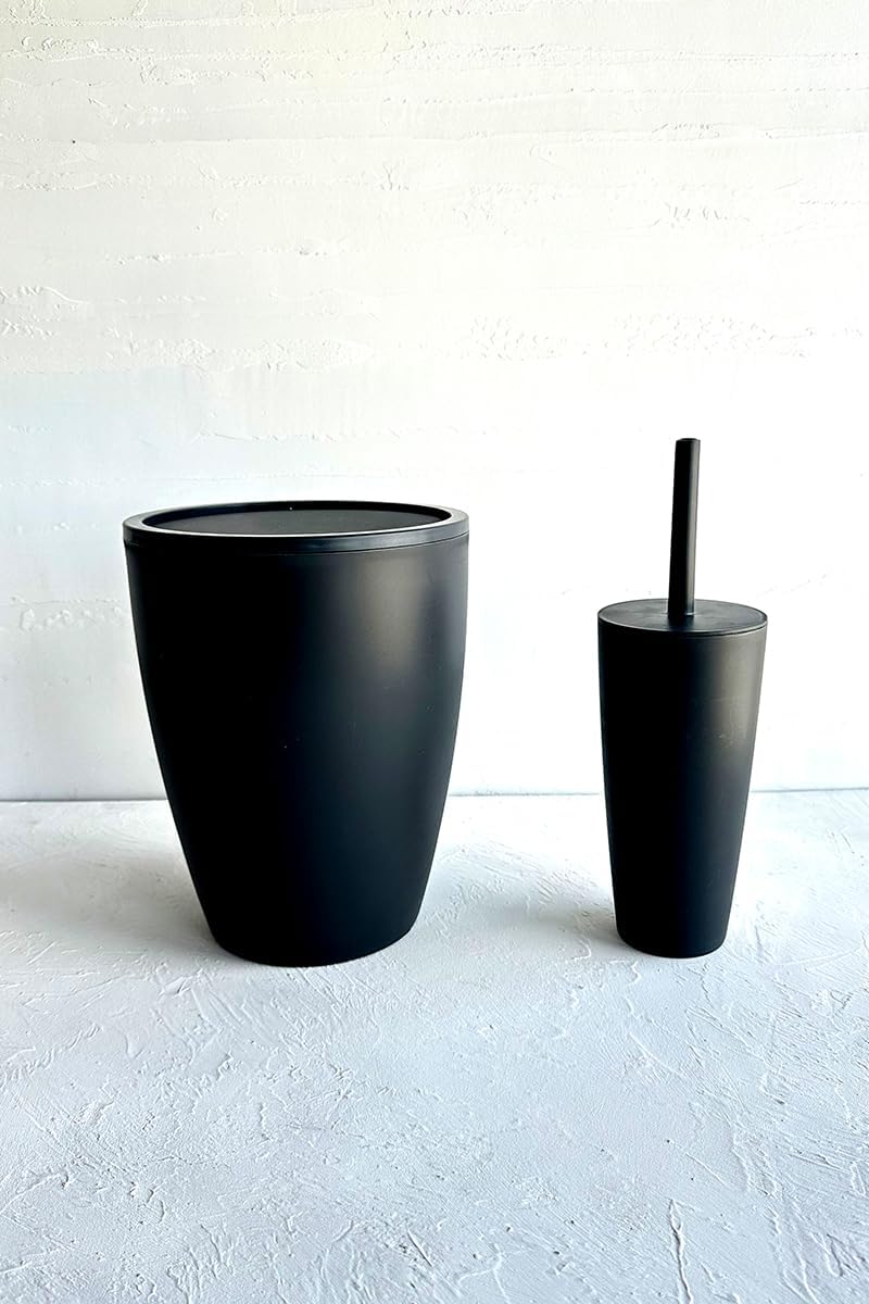 Saf Plastik Banyo Seti 2 Peices'ten (Sepet 7,5 Litre, Tutuculu Tuvalet Fırçası). Banyo ve Mutfak temizliği için (Siyah)