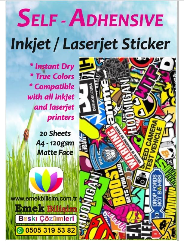 Ve Laser Uyumlu Güçlü Yapışkanlı A4 Etiket Kağıdı MAT YÜZEYLİ 120gsm (20 yaprak)