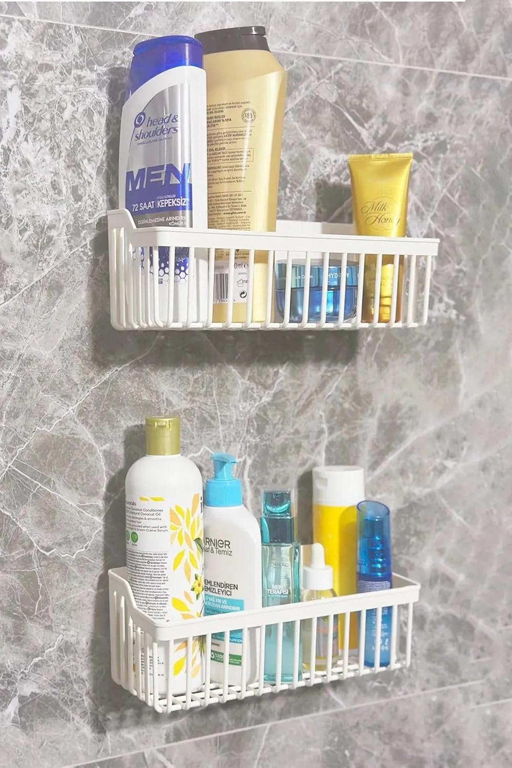 Yapışkanlı Banyo Rafı 2'li Banyo Düzenleyici Duş Rafı Kanca Askılı Organizer Şampuanlık Plastik