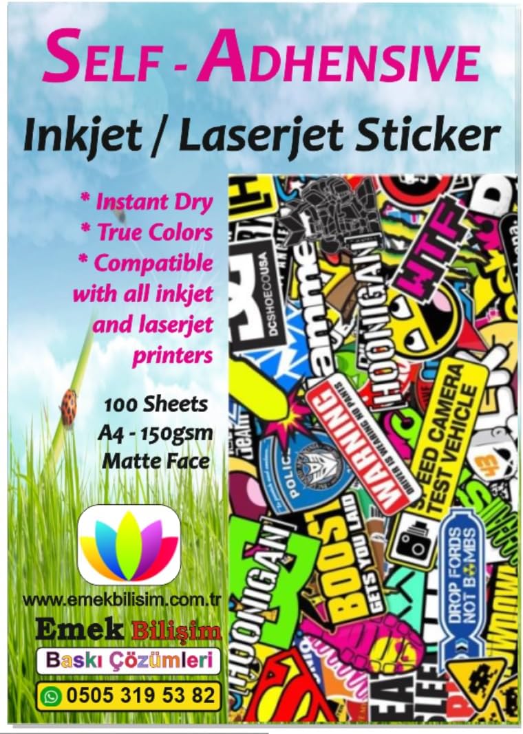 Ve Laser Uyumlu Güçlü Yapışkanlı A4 Etiket Kağıdı MAT YÜZEYLİ 120gsm (100 yaprak)