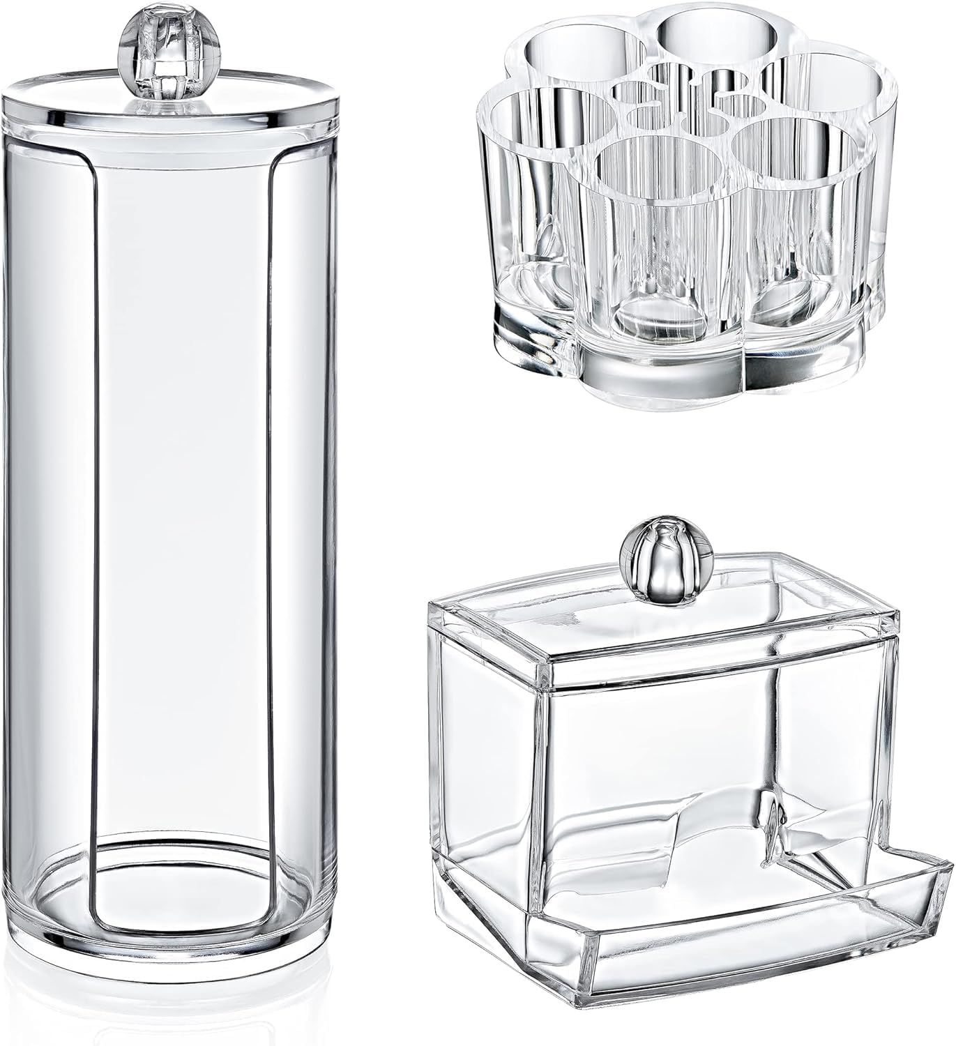 3'lü Makyaj Kozmetik Organizeri Set, Pamukluk, Kulak Çubuğu Düzenleyici, Ruj Oje Makyaj Düzenleyici Şeffaf