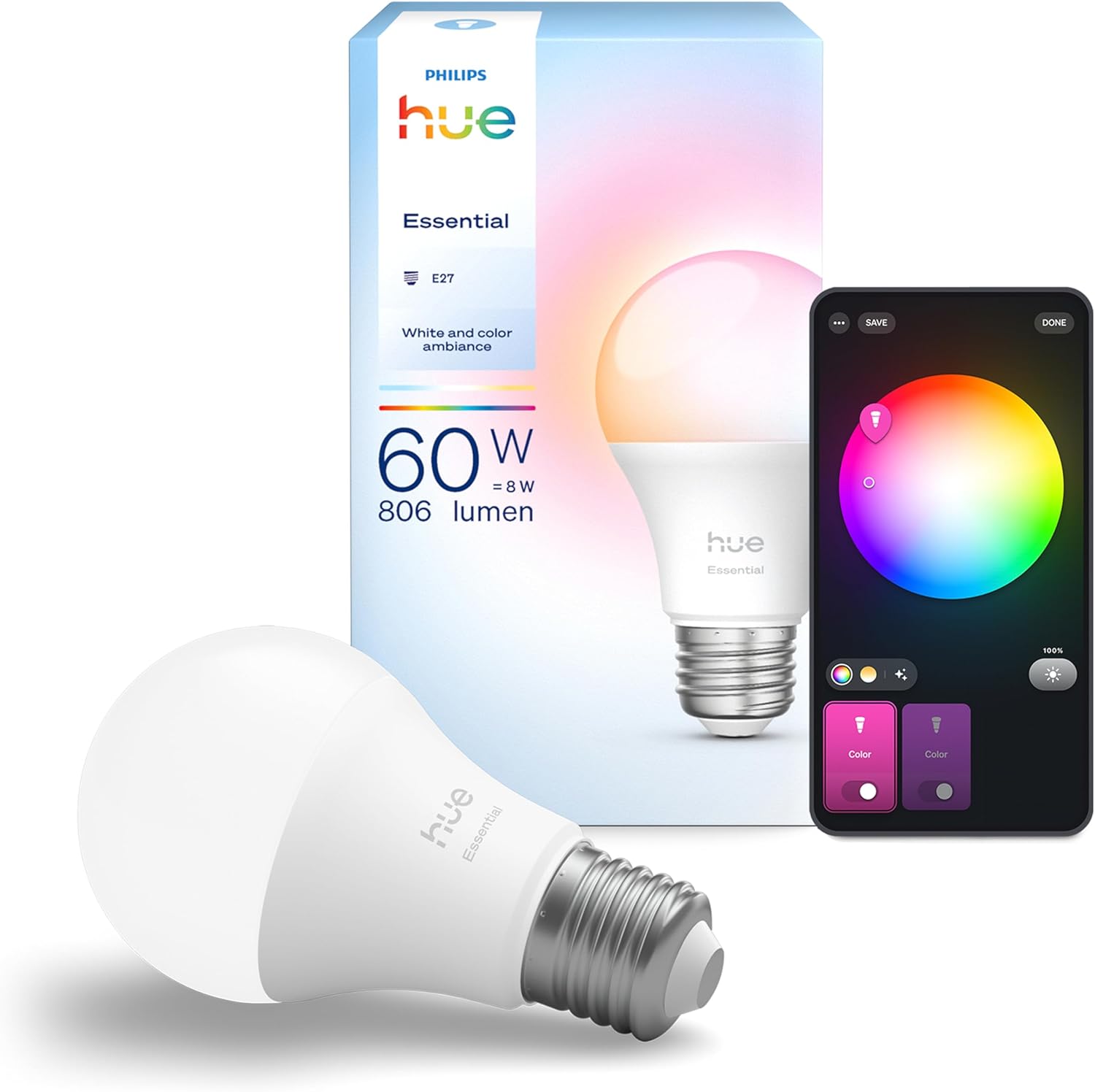 Hue 8W E27 806 Lumen Renkli Akıllı Ampul A60